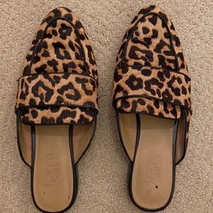 FRANCO SARTO Leopard Print Calf Hair Slip-On Mules Womens Size 8